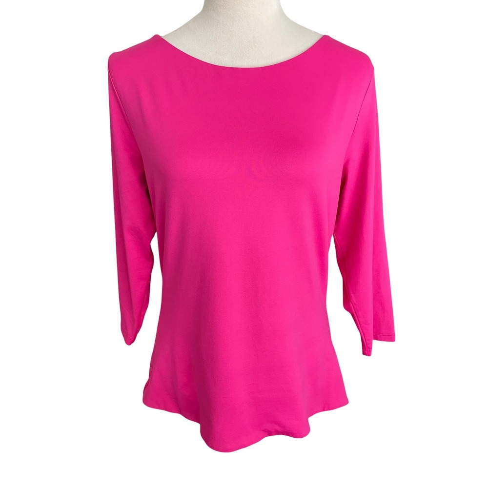 JudyP Top L Coastal Chic Pink ResortWear Minimalist Boatneck Smooth Wrinkle Free